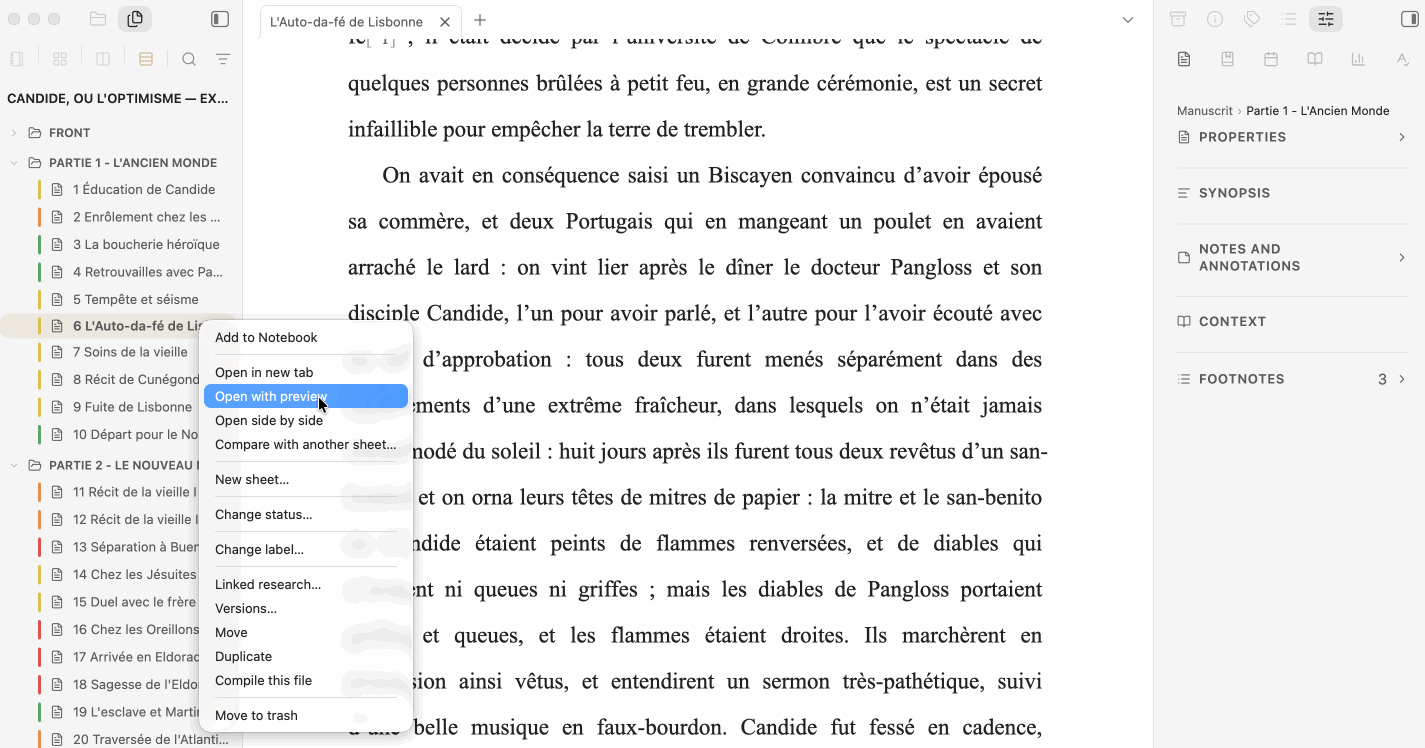 Preview, compose and export a manuscript with Feuillets Edition